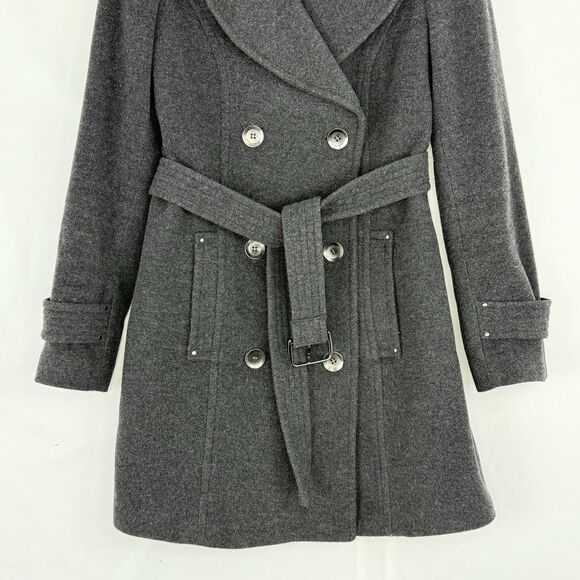 Marc New York Gray Wool Trench Coat Double Breasted Belted Women’s Size 6 Small - Picture 7 of 16